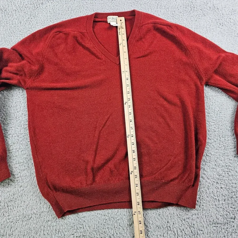 LL Bean Sweater Mens Large Burnt Orange Wool Vintage Pullover V Neck Outdoor